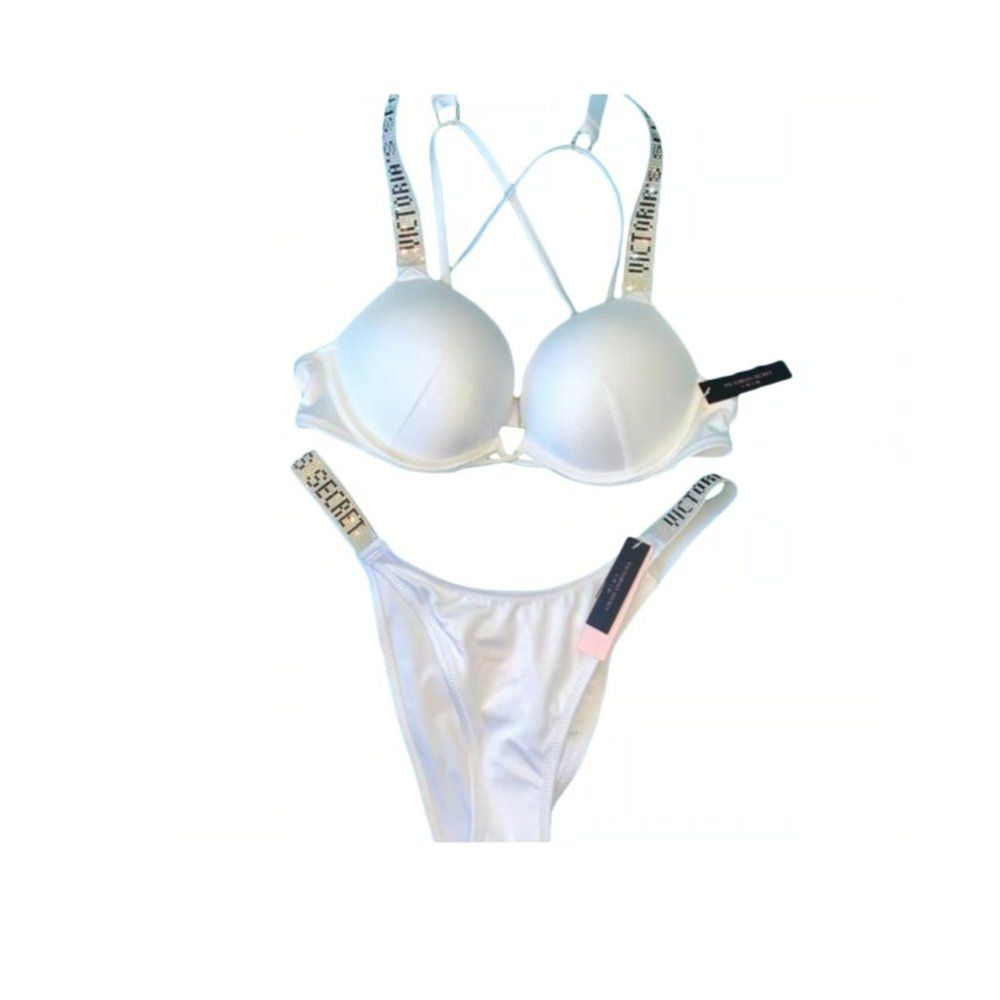 32a Small 2 Pc Set Vs Shine Strap Bali Bombshell Add-2-Cups Push-Up Swimsuit